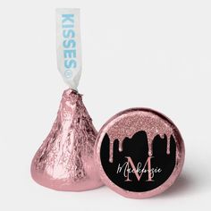 two herse kisses are next to each other on a white background with blue and pink foil