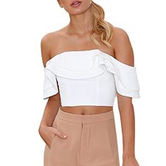 White Lace Tops Ruffle Crop Top, Off Shoulder Crop Top, Shirts Women Fashion, Ruffle Shirt, Blouse Tops, Crop Top Blouse