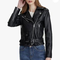 Ly Varey Lin Women's Faux Leather Motorcycle Jacket Pu Slim Short Biker Coat New With Tags Size Medium 100% High Grade Synthetic Leather Hand Wash Cold / Hang To Dry / Do Not Iron / Do Not Dry Clean Slant Zipper Design And Two Side Pockets With Zippers Water-Repellent And Windproof The Pu Classic Stand Collar Jacket Is Made From High Qualirty Hand-Picked Polyurethane Leather,Which Keeps You Dry In Light Rain,And Prevent Cold Wind Run Into Your Coat In Chilly Weather. Moto Biker Jacket:Slim,Short Punk Biker Jacket With Zip Fly For Fall, Black Faux Leather Biker Jacket, Punk Style Faux Leather Jacket With Long Sleeves, Punk Style Long Sleeve Faux Leather Jacket, Fitted Faux Leather Moto Outerwear, Fall Long Sleeve Leather Motorcycling Jacket, Fitted Moto Outerwear In Faux Leather, Faux Leather Biker Jacket With Long Sleeves, Moto Outerwear With Zipper Closure In Faux Leather