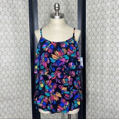 American Beach Multi Color Floral Print Ruffle Tankini Top Size 16w New With Tags As Always, Please Ask Any Questions. (My23) Black Beachwear Tops For Vacation, Black Vacation Beachwear Tops, Black Tropical Tops For Spring, Tropical Black Tops For Spring, Spring Tropical Black Top, Black Floral Print Beachwear Tops, Black Top For Beach Party In Spring, Black Tops For Poolside Spring Occasion, Black Summer Top For Vacation