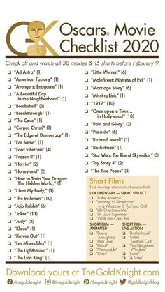 the oscars movie checklist is shown