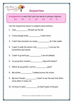 worksheet for conjunctions with pictures