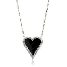 Black Enamel and Diamond Heart Necklace Solid 14k Gold Gorgeous Black Enamel .20 carats natural diamonds approximately 18 mm tall Please allow up to 11 days for production. Each piece is made from scratch in NYC. This necklace is made to order in New York City and we guarantee to ship out in 2 weeks or less! OUR PROMISE: -We stand by every piece we make, so we proudly offer 7-Day Returns. If you don't love it we'll take it back. -Every piece comes with a 365-Day Warranty -Earth-friendly, recycle Luxury Heart Shaped Jewelry For Evening, Luxury Heart-shaped Jewelry For Evening, Black Diamond Heart-shaped Jewelry, Black Heart-shaped Diamond Jewelry, Black Diamond Jewelry For Valentine's Day, Valentine's Day Black Diamond Jewelry, Black Heart Pendant Jewelry For Formal Occasions, Luxury Heart-shaped Necklaces For Evening, Luxury Heart Shaped Necklace For Evening