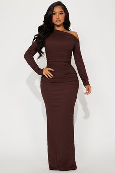 Carolina Off Shoulder Maxi Dress - Brown | Fashion Nova Dress Off Shoulder Long, Brown Maxi Dress, Off Shoulder Maxi Dress, Dress Off Shoulder, Brown Dress, Fantasy Fashion, Matching Dresses, Brown Fashion, Clothes For Sale