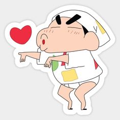 a sticker with an image of a cartoon character holding a heart in it's hand