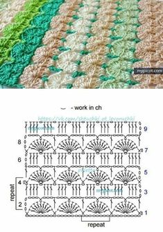 the crochet pattern is shown in two different colors