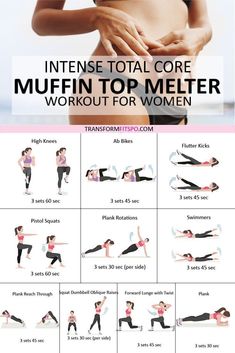 a woman doing an intense total core muffin top melter workout for women with the instructions