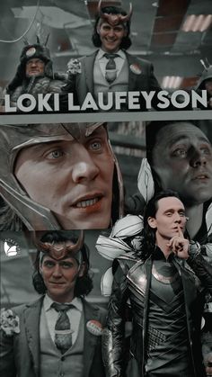 the poster for loki laufyson's movie is shown in black and white