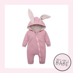 Cute Pink Hooded Onesie, Playful Pink Winter Onesie, Easter Costume, Zipper Jumpsuit, Wrap Boots, Toddler Easter, Pink Rompers, Baby Easter, Rabbit Ears