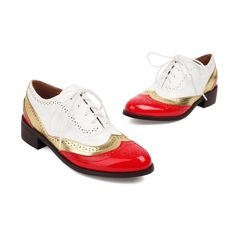 Shop Red and White Retro Wingtip Women's Oxford Shoes Round Toe Lace up Work Shoes color Red for Anniversary, Date, Going out, Hanging out, School, Work with worldwide Free shipping & Free return. Women's Oxford Shoes, Zebra Print Shoes, Navy Blue Wedding Shoes, Royal Blue Wedding Shoes, Blue Satin Heels, Red Satin Heels, Navy Wedding Shoes, Kitten Heel Wedding Shoes, Cheetah Print Shoes