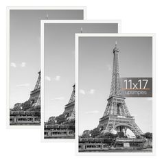 three black and white photographs of the eiffel tower in paris, france with text that reads 11x7