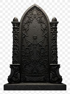 an intricately designed black sculpture on a white background, with no image or text