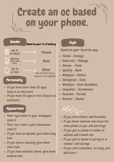 an info sheet with the text create an oc based on your phone