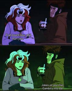 an animated scene with two people talking to each other and the caption that says, if