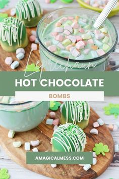 Green hot cocoa bombs for St. Patrick's Day. These fun hot chocolate bombs make green hot chocolate with rainbow marshmallows. #stpatricksday #hotchocolate #hotcocoa #greendrinks Green Hot Chocolate, Magical Desserts, Edible Gold Glitter, Milk Chocolate Recipes, Cacao Recipes, Lucky Leprechaun, Baked Breads, Chocolate Recipes Homemade, Holiday Dishes