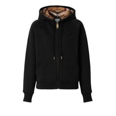 A hooded top in a brushed-back cotton blend, highlighted with a Burberry Check-lined hood. The design is finished with Burberry's letter graphic and logo in tonal embroidery. Regular fit. Zip Up closure This style runs true to size, take your normal size. Outer: 75% cotton, 25% polyester Trim: 98% cotton, 2% elastane Imported All of our products are brand new and authentic. We provide proof of authenticity documentation upon request. We accept free returns up to 30 days after your purchase. Shop Burberry Zip Up Hoodie, Burberry Tracksuit, Black Zip Hoodie, Tonal Embroidery, Mens Casual Dress Outfits