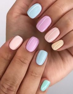 manucure couleurs nail art Gel Nails Ideas Purple Color Combos, Cute Spring Nails Simple, Pastel Chrome Nails, Oval Acrylic Nails, Cowboy Nails, Ten Nails, Pastel Nails Designs, Nails Arts