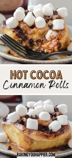 hot cocoa cinnamon rolls with marshmallows on top