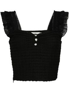 Black Bodice Top, Farfetch Black Top, Fitted Ruffle Square Neck Crop Top, Fitted Square Neck Crop Top With Ruffles, Chic Square Neck Tank Top For Night Out, Party Ruched Top With Square Neck, Chic Ruched Blouse With Square Neck, Chic Square Neck Ruched Blouse, Fitted Ruched Cami Crop Top