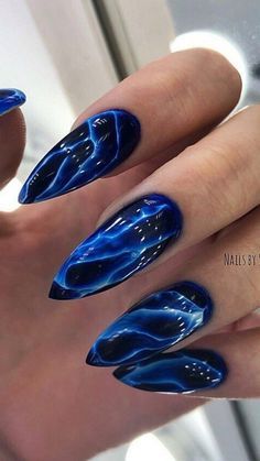 Purple Acrylic Nails, Blue Acrylic Nails, Goth Nails, Nail Art Designs Summer, Blue Nail, Black Nail, Dope Nails, Nail Polishes, Best Acrylic Nails