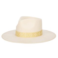 Love At First Sight- Women's Wool Felt Fedora Gold Jacquard Band-FEDORA-San Diego Hat Company White Fedora, Wide Brim Hat Summer, Sand Collection, Bridal Hat, Fall Hats, Hat Clips, Felt Fedora, Dress Hats, Lots Of Love