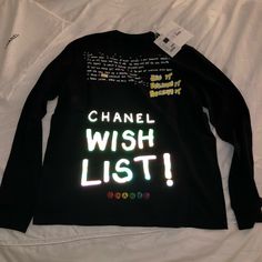 Long Sleeve Black T Shirt Size: Small Authentic Brand New With Original Tags Have Proof Of Receipt Chanel Shirts Women, Gucci Ace Sneakers, Chanel Espadrilles, Chanel No 5, Toddler Sandals, Black T Shirt, Black Tshirt, Cotton Shirt, Long Sleeve Tees