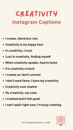 a white poster with the words creativity and instagram captions