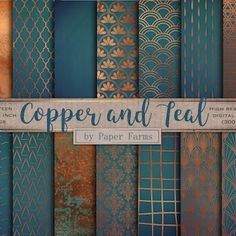 copper and teal digital paper pack