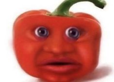 a red pepper with an evil look on it's face