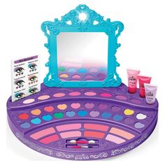 Design, dazzle and shine with the Shimmer and Sparkle Ultimate Makeup Designer Studio. Get your glam on with your own personal makeup center. Follow the style cards or experiment with different color combinations to create your own style.This all in one set includes a crazy lights mirror, 21 eye shadows, 8 blushes, 8 lip shimmers and 3 lip glosses, and make up artist color cards. Recommended for ages 8 years and up. WARNING: CHOKING HAZARD -- Small parts. Not for children under 3 yrs. Size: G884 Makeup Kit For Kids, Makeup Guide, Kids Makeup, Z Arts, Craft Kits For Kids, Lip Glosses, Eye Shadows, Make Up Artist, Makeup Set