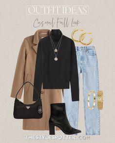 SHOP Casual Fall Outfit Ideas 2022. The look is built of closet essentials that will be useful and versatile in your capsule wardrobe.! 🏃🏼‍♀️ 🍁 Tags: Fall outfits, date night outfit, casual outfit, college outfit, practical outfit, affordable outfit, pumpkin patch outfit, fall outfit aesthetic, fall trends, plaid jacket, fall date night outfit, chanel bag, leather pants outfit, madison beer, black booties, prada bag outfit, abercrombie jeans, black top outfit, camel coat, gold watch, hoops Jeans Black Top Outfit, 80s Women Outfits, Patch Outfit, Casual Fall Outfit, Pumpkin Patch Outfit, Jeans Claro, Practice Outfits, Fall Outfit Ideas