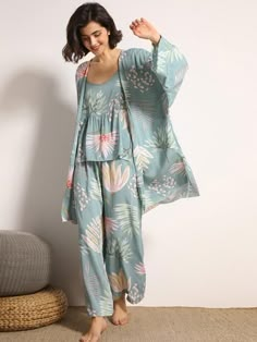 3pack Floral Print Cami PJ Set & Robe | SHEIN USA Cotton Night Dress, Night Suit For Women, Sleepwear Fashion, Night Dress For Women, Night Suit, Women Nightwear