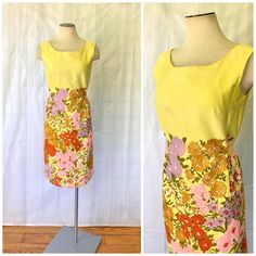 Vintage 1960s Dress Sleeveless Summer Shift Best & Co. Floral Yellow Pink Purple Olive Green Red 34 Bust S M 1970s Style Yellow Spring Dress, Yellow 1950s Style Dress For Vintage Fashion, 1950s Style Yellow Dress For Vintage Fashion, Yellow Retro Dress For Vintage Fashion, Retro Yellow Dress For Vintage Fashion, Yellow Retro Vintage Dress For Garden Party, Yellow Vintage Dress For Garden Party, 1970s Sleeveless Vintage Spring Dress, 1970s Sleeveless Vintage Dress For Spring