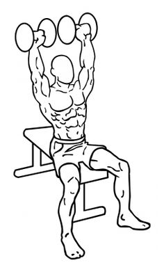 a man doing a bench press with two dumbbells on his back and one arm behind him