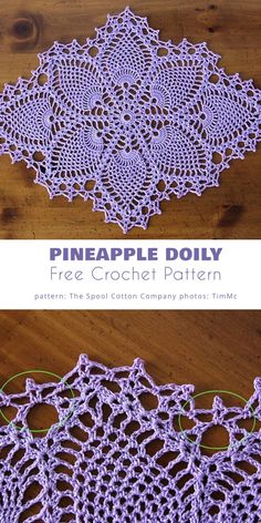 crochet doily is shown with the text pineapple doily