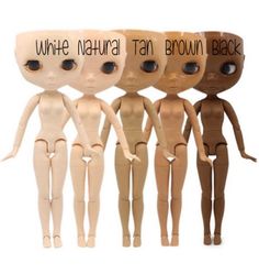 five different dolls with the words white natural tan brown black