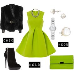 "Chic Bold Neon..." by champagnetasteandcaviardreams on Polyvore Neon Dress Outfit Party, Neon Dress Outfit, Lime Green Dresses, 80s Outfits, Neon Dress, Dress Outfits Party, Lime Green Dress, Neon Dresses, Outfit Party