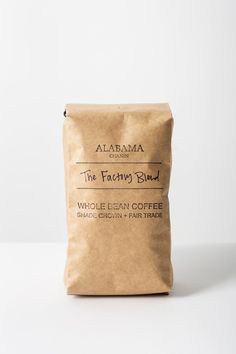 Alabama Chanin The Factory Blend Coffee Shade Grown and Fair Trade Coffee in Bag Coffee Bean Storage Commercial, Boss Coffee Can, Fluid Bed Coffee Roaster, Columbia Tennessee, Alabama Chanin, Airtight Containers, The Factory, Coffee Packaging, Dark Roast