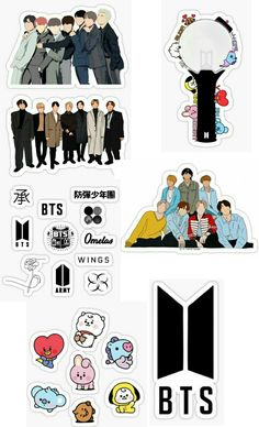 the bts stickers are all different colors and sizes, but one is black