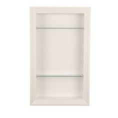 an empty white shelf with glass shelves