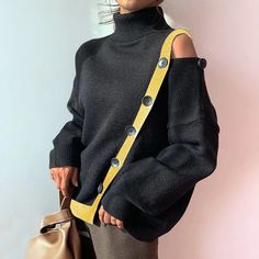 Brand New With Tags Excellent Con More Listing Available In My Closet Pet And Some Free Home Chic Yellow Winter Top, Loose Turtleneck, Open Shoulder Sweater, Fashion Black And White, Turtleneck Long Sleeve, Knitwear Fashion, High Neck Long Sleeve, Fashion Elegant, Long Sleeve Turtleneck