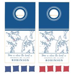 two blue and white bookmarks with the words robinson on them