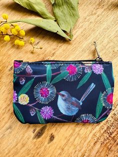 Pigment Coin Purses are a sweet little purse, with black lining, perfect for holding life's little essentials.  Great for credit cards, lipsticks, coins etc and slips perfectly into your pocket or handbag. Pigment Coin Purses feature a print of an original art work created by yours truly.   The original mix media artwork for this piece was of a gorgeous female superb wren I observed in a pincushion Hakea.  The sewing of the purses is outsourced to a professional print company. Please note this l Cute Black Coin Purse As Gift, Cute Black Wallet As Gift, Cute Black Wallet Perfect For Gift, Cute Black Coin Purse For Everyday Use, Cute Black Coin Purse For Everyday, Cute Black Coin Purse For Gift, Cute Black Wallets For Gift, Cute Black Wallets For Gifts, Bird Gifts