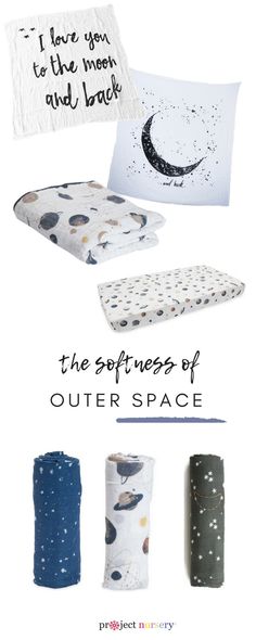 an advertisement for the outer space project, with images of pillows and blankets on them