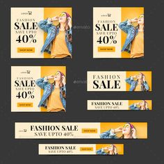 fashion sale banners with woman in denim clothes