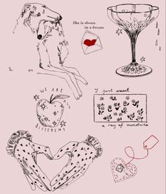 some drawings are shown with hearts and other things