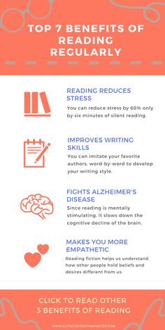 the top 7 benefits of reading regularly info sheet with text overlayed on it