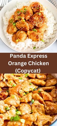 panda express orange chicken copycat recipe on a plate with rice and chopsticks