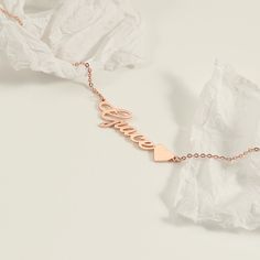 Rose Gold Name Necklaces For Valentine's Day, Rose Gold Necklaces With Name For Valentine's Day, Rose Gold Name Necklace For Valentine's Day, Delicate Rose Gold Heart Necklace For Valentine's Day, Custom Name Rose Gold Necklace For Valentine's Day, Rose Gold Custom Name Necklace For Valentine's Day, Valentine's Day Rose Gold Custom Name Necklace, Delicate Rose Gold Heart Necklace For Mother's Day, Rose Gold Heart Pendant Name Necklace As Gift