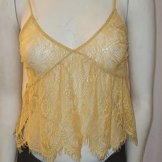 Mesh Top By Zara Empire Waist Spaghetti Straps Yellow (Gold) New With Tags Yellow Cami Top For Party, Yellow Lace Tops For Summer, Casual Lace Tank Top For Party, Gold Spaghetti Strap Tops For Summer, Gold Spaghetti Straps Top For Summer, Zara Spaghetti Strap Tank Top For Spring, Zara Lace Sleeveless Tops, Zara Sleeveless Lace Top, Spring Gold Camisole With Spaghetti Straps